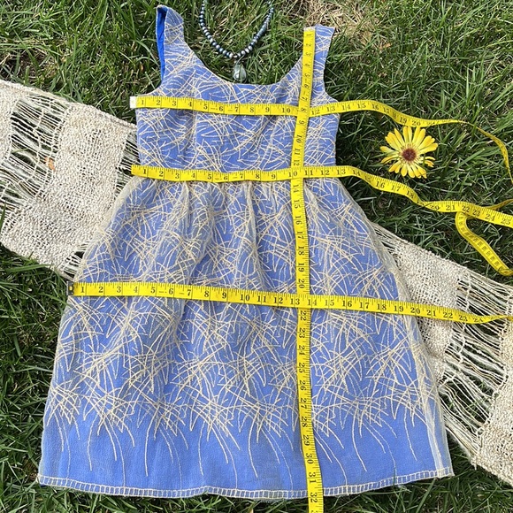 🌺 MINUET; Brand New w/Tags! Unique Blue w/Gold Overlay Party Dress; Misses XS/S - Picture 10 of 13